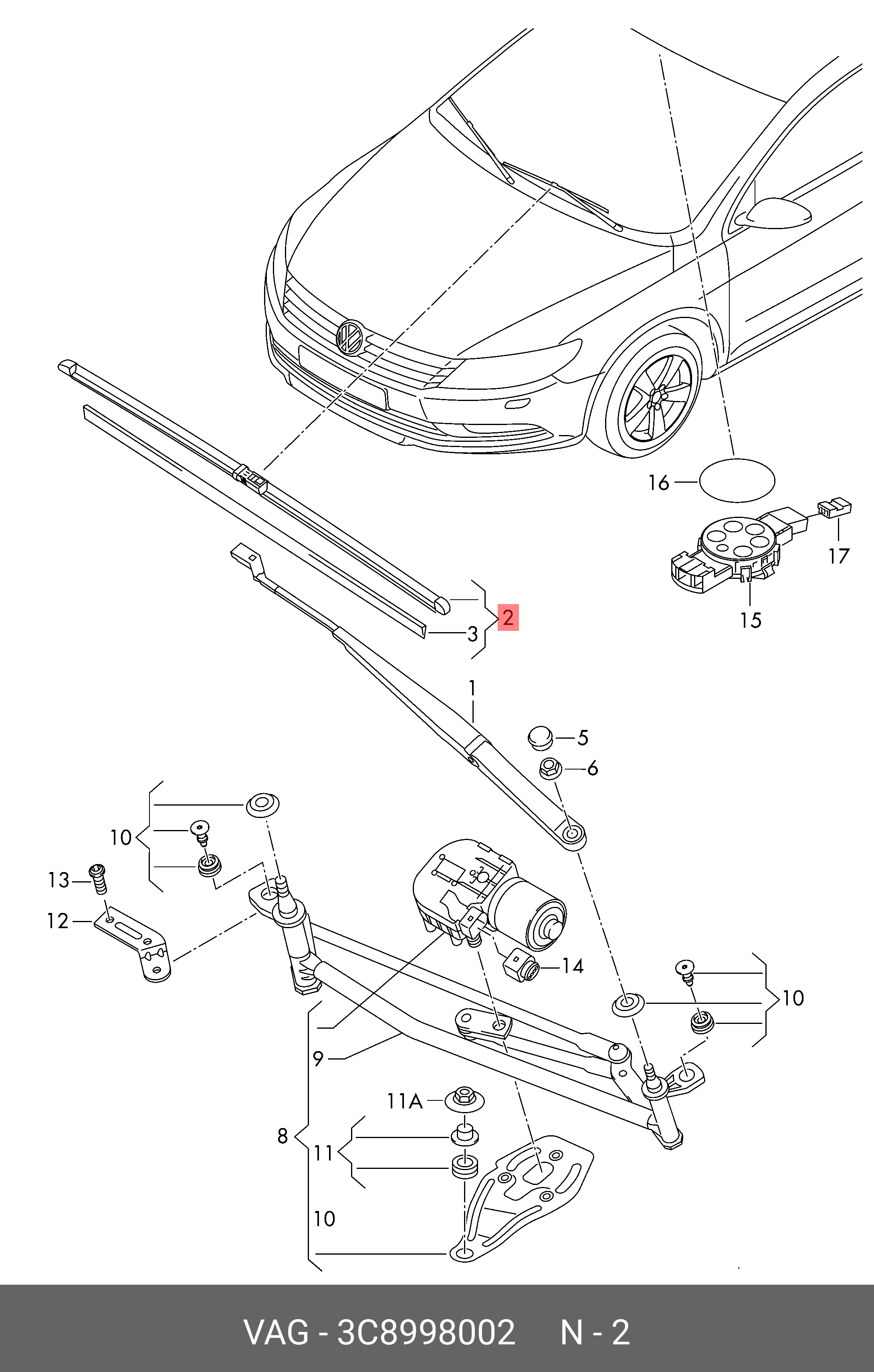 Wiper blade set, front