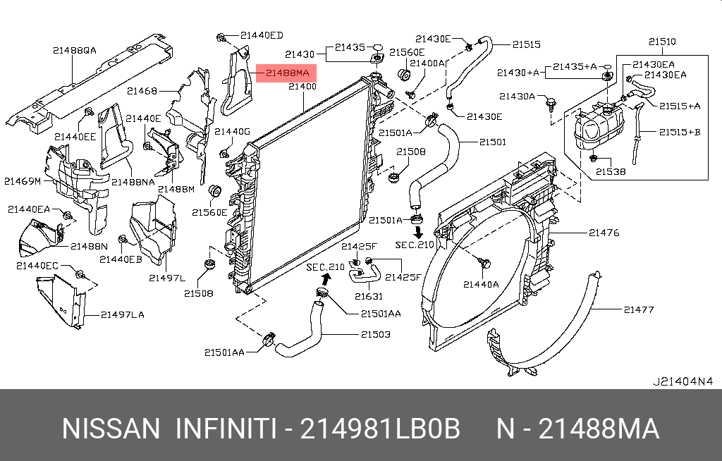 21498-1LB0B NISSAN SEAL RADIATOR RH