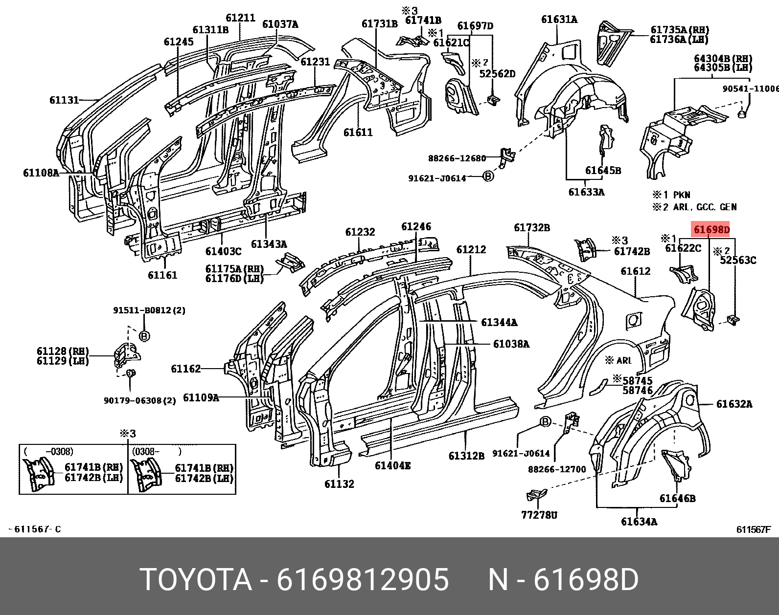 61698 61698-12905 TOYOTA LEXUS HOUSING,QUARTER