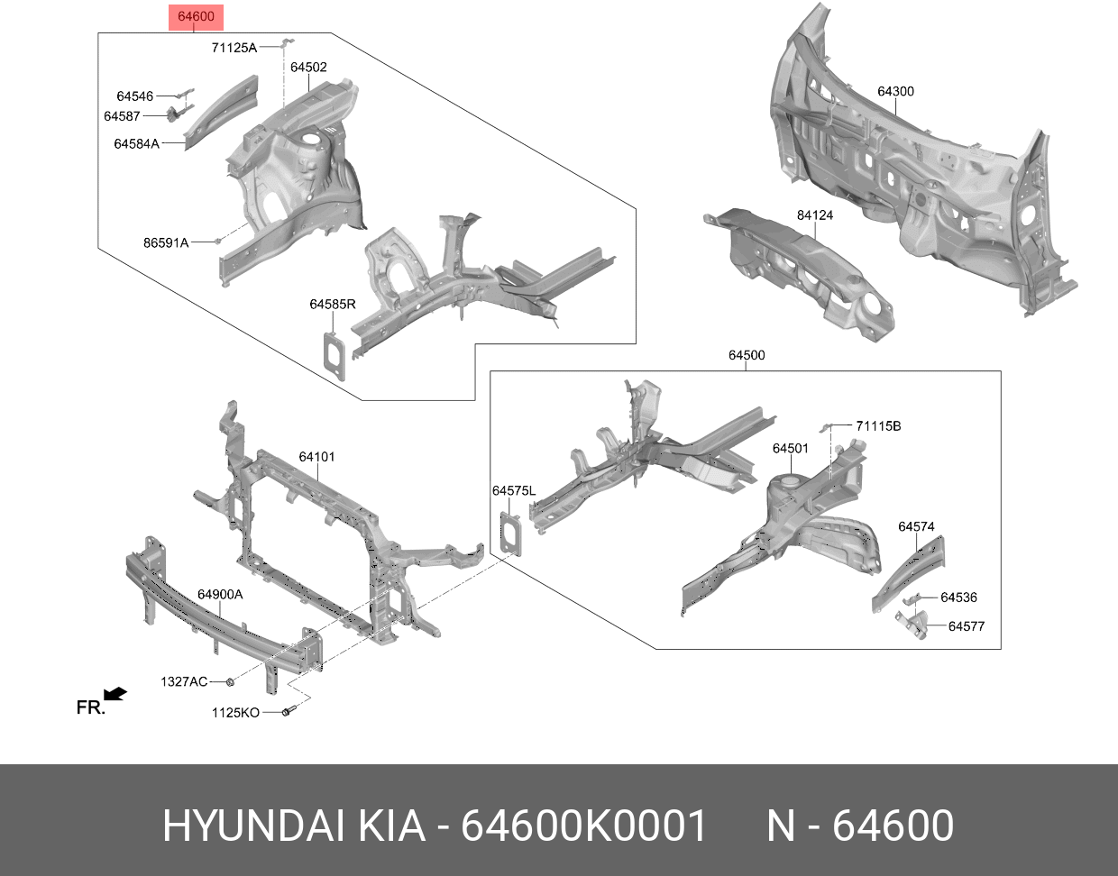 64600K0001 HYUNDAI KIA PANEL COMPLETE-FENDER APRON,RH