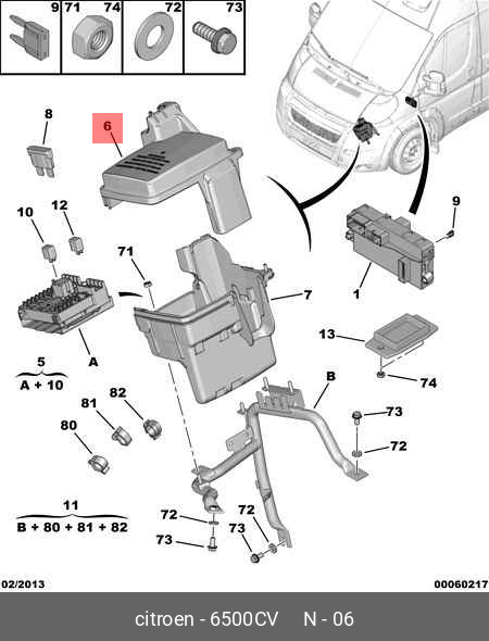 6500 CV PEUGEOT FUSE BOX COVER 6500.CV