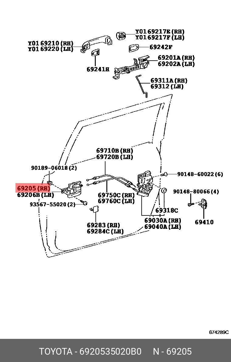 69205-35020-B0 TOYOTA LEXUS HANDLE SUB-ASSY FR