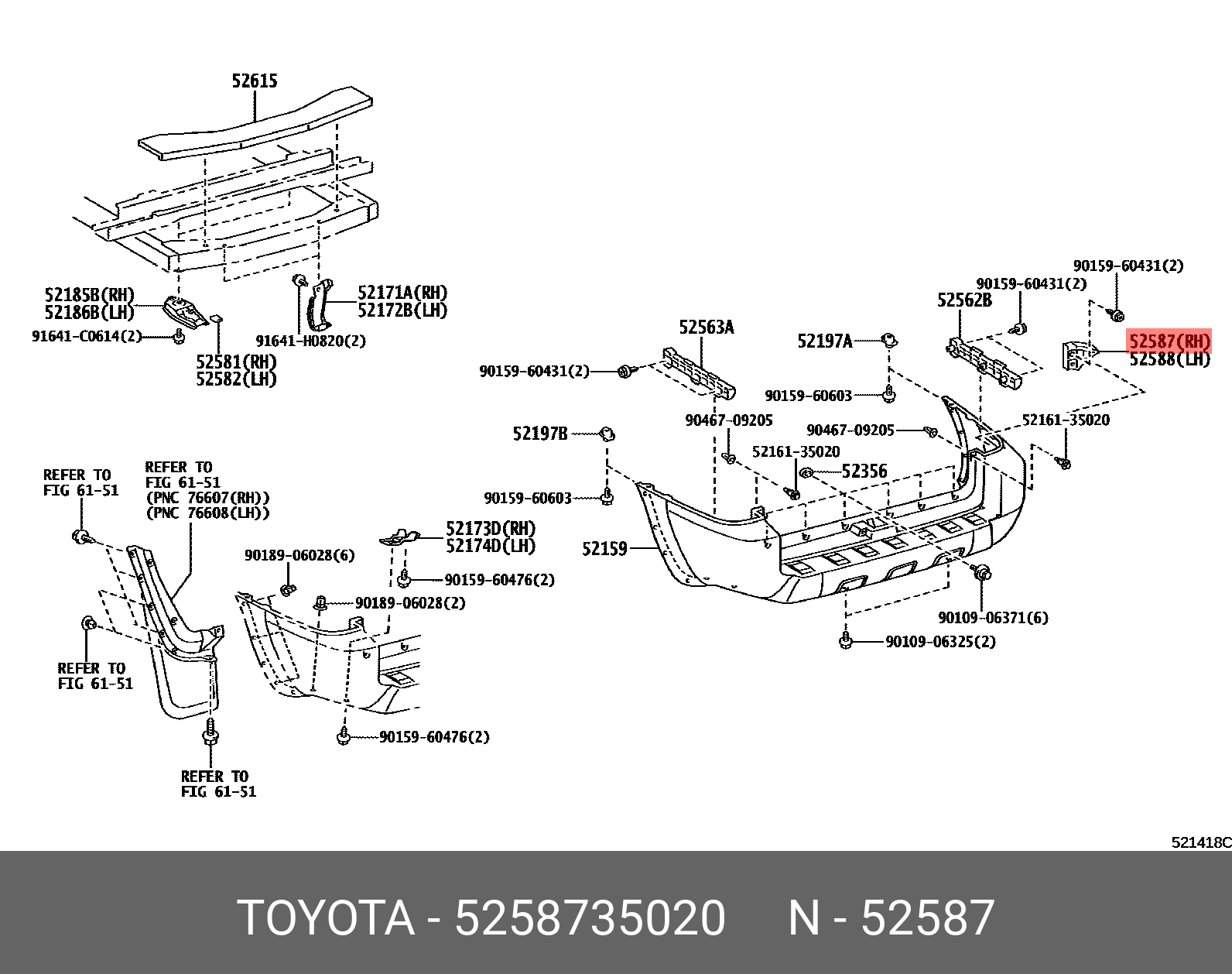 52587-35020 TOYOTA LEXUS RETAINER RR BUMPER