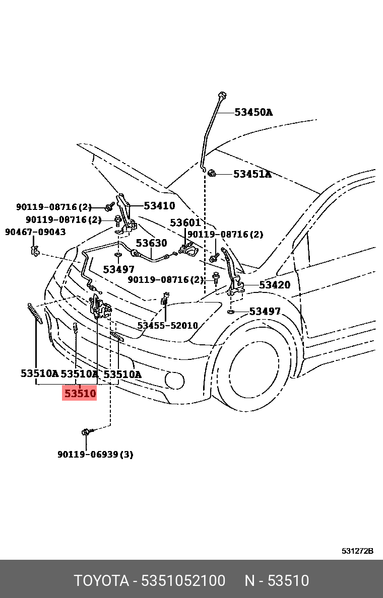 53510-52100 TOYOTA LEXUS LOCK ASSY HOOD