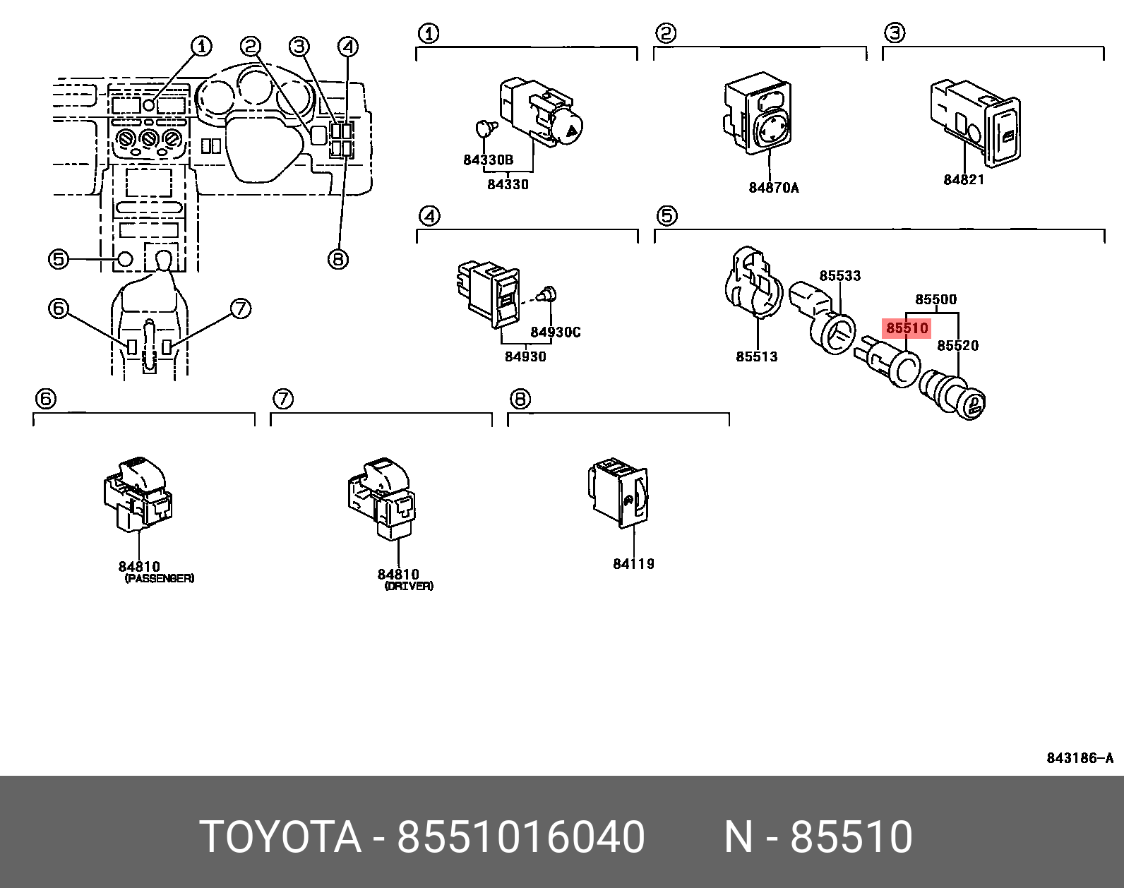85510-16040 TOYOTA LEXUS SOCKET & RETAINER