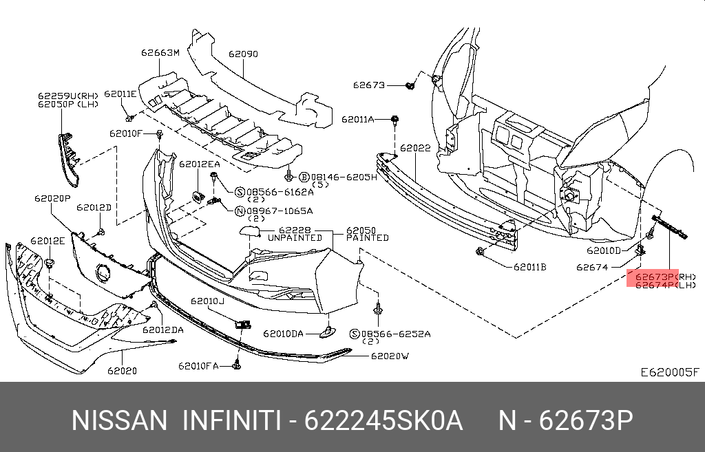 62224-5SK0A NISSAN BRACKET - FRONT BUMPER SIDE, RH