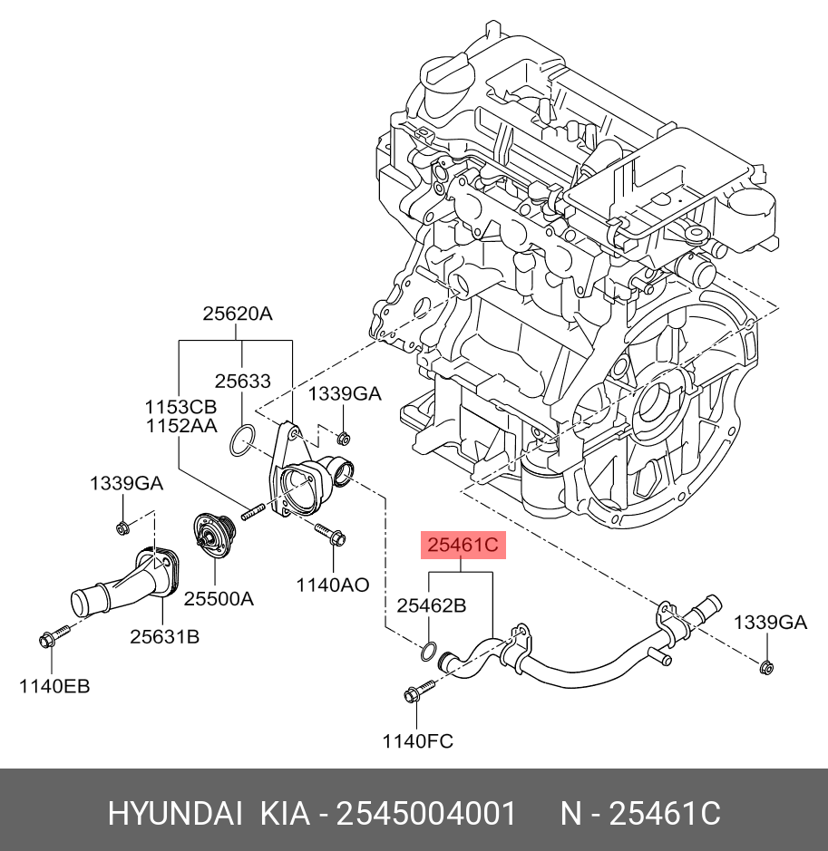 2545004001 HYUNDAI KIA Heater hose