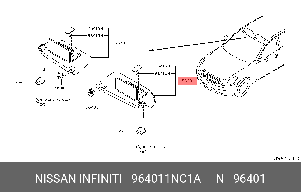 96401-1NC1A NISSAN SUNVISOR ASSY