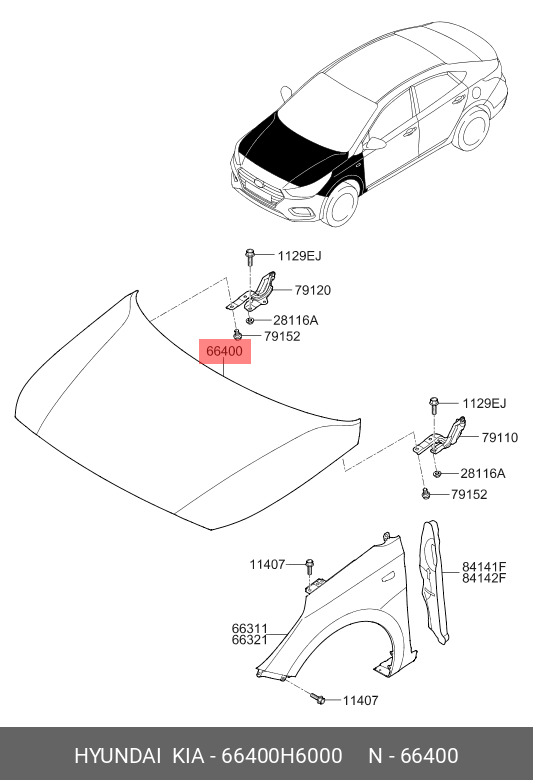 Hyundai ACCENT 1820 HOOD 66400H6000 Spare Parts Shop Allparts.ae