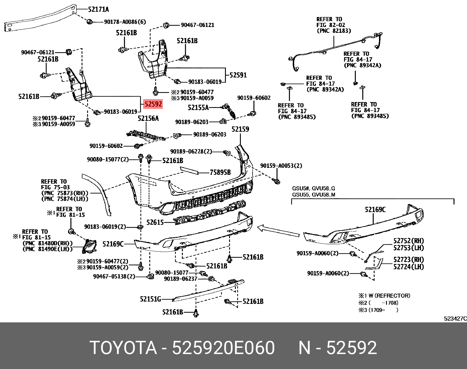 52592-0E060 TOYOTA LEXUS SEAL RR BUMPER