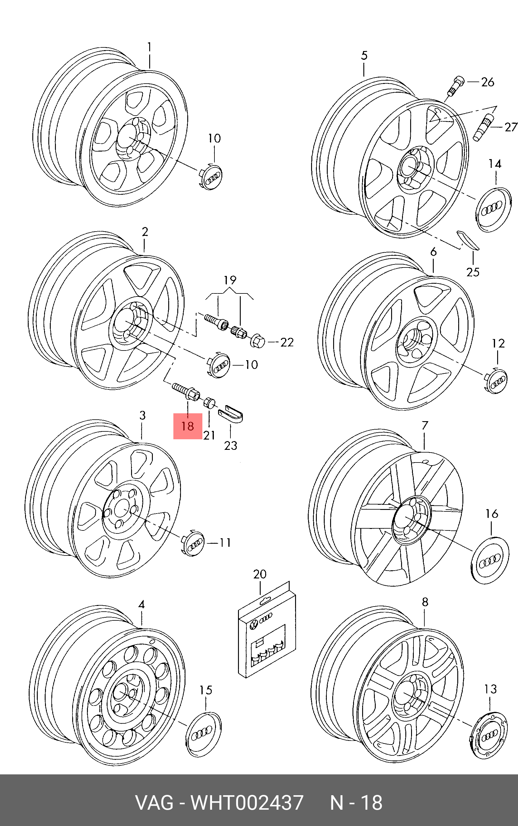 Wht 002 445 WHT 002 437 VAG Wheel Bolt