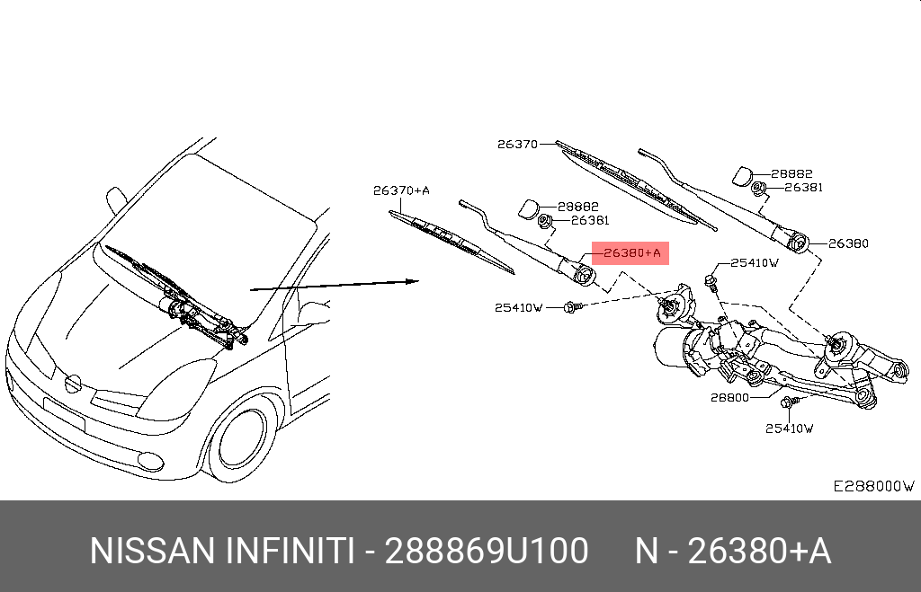 28886-9U100 NISSAN ARM ASSY-WINDSH