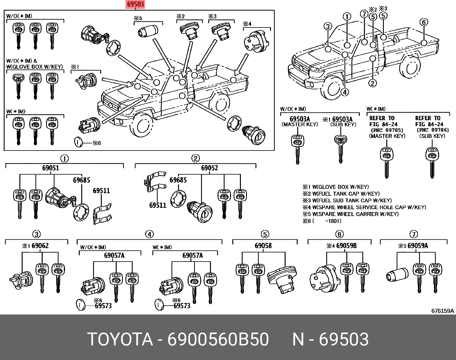 69005-60B50 TOYOTA LEXUS CYLINDER & KEY SET