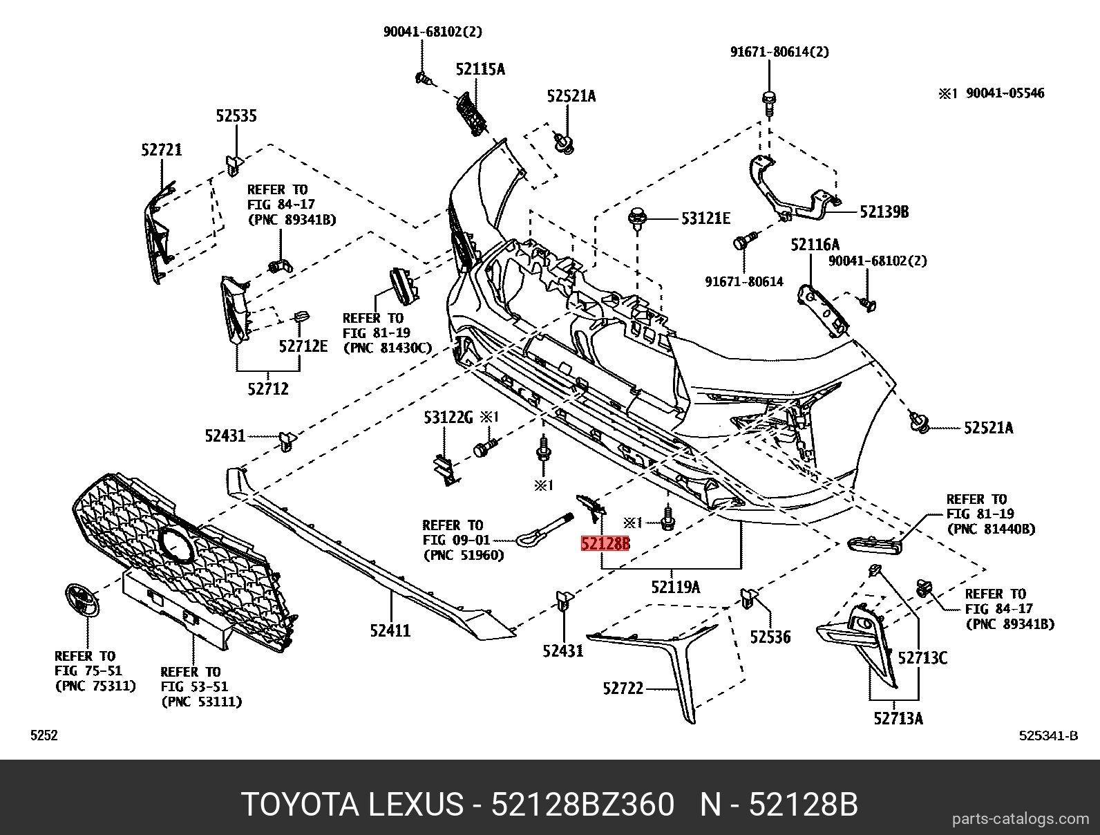 52128-BZ360 TOYOTA LEXUS COVER FR BUMPER HOL