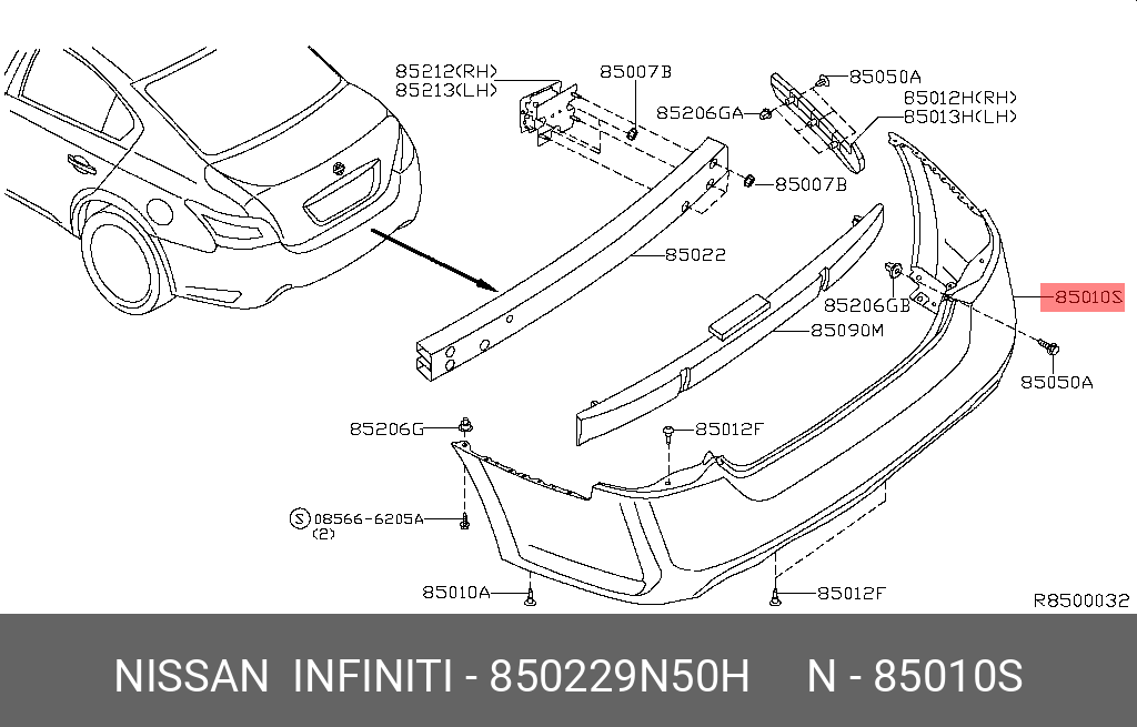 Nissan MAXIMA 10-15 BUMPER REAR [2] - 85022-9N50H | Spare Parts