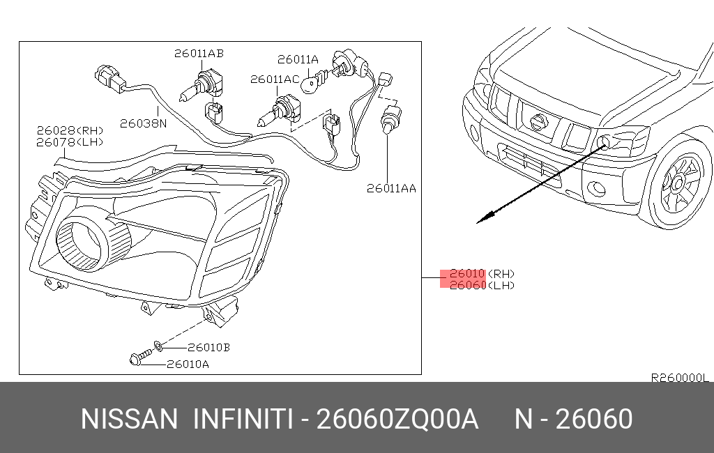 Nissan ARMADA 08-15 HEAD LAMP LH ASSEMBLY - 26060-ZQ00A