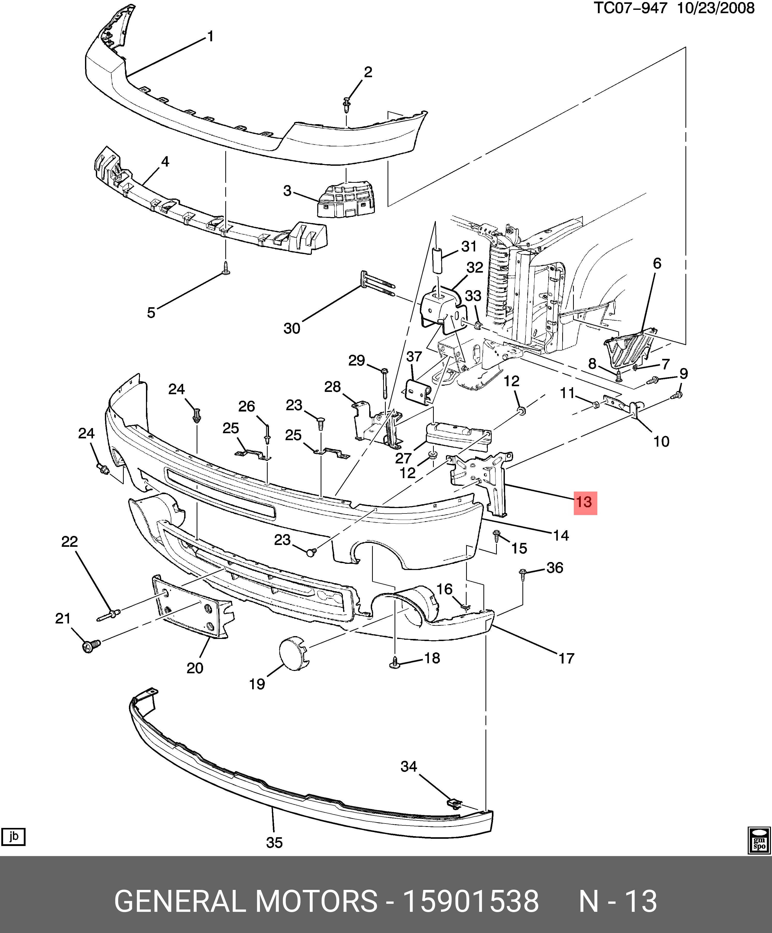 15901538 GENERAL MOTORS BRACKET FRT BUMPER BAR OUTER LH