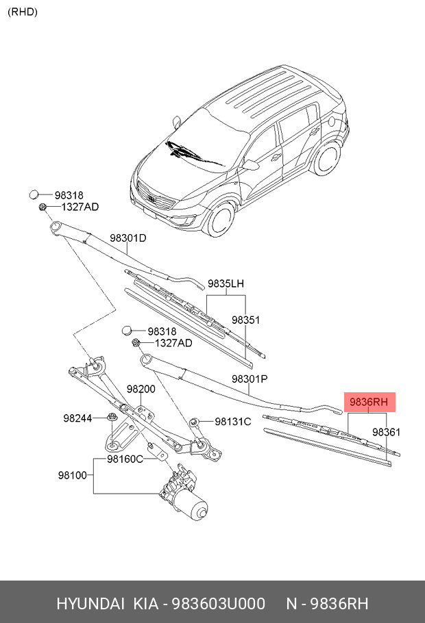 Front wiper blade, right