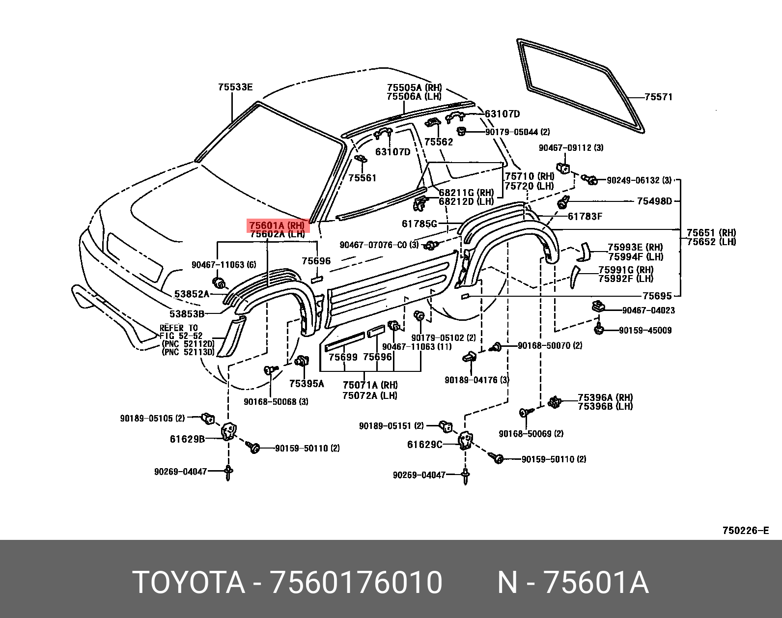 75601-76010 TOYOTA LEXUS MOULDING SUB-ASSY