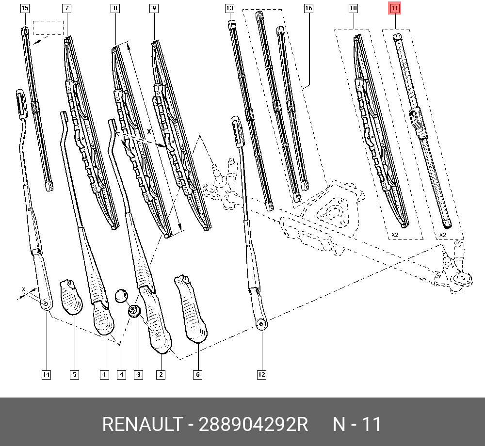 Wiper blade set, front
