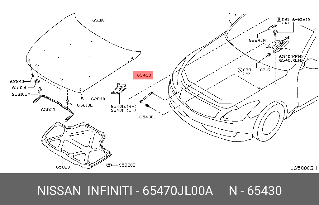 65470-JL00A NISSAN STAY ASSY-HOOD