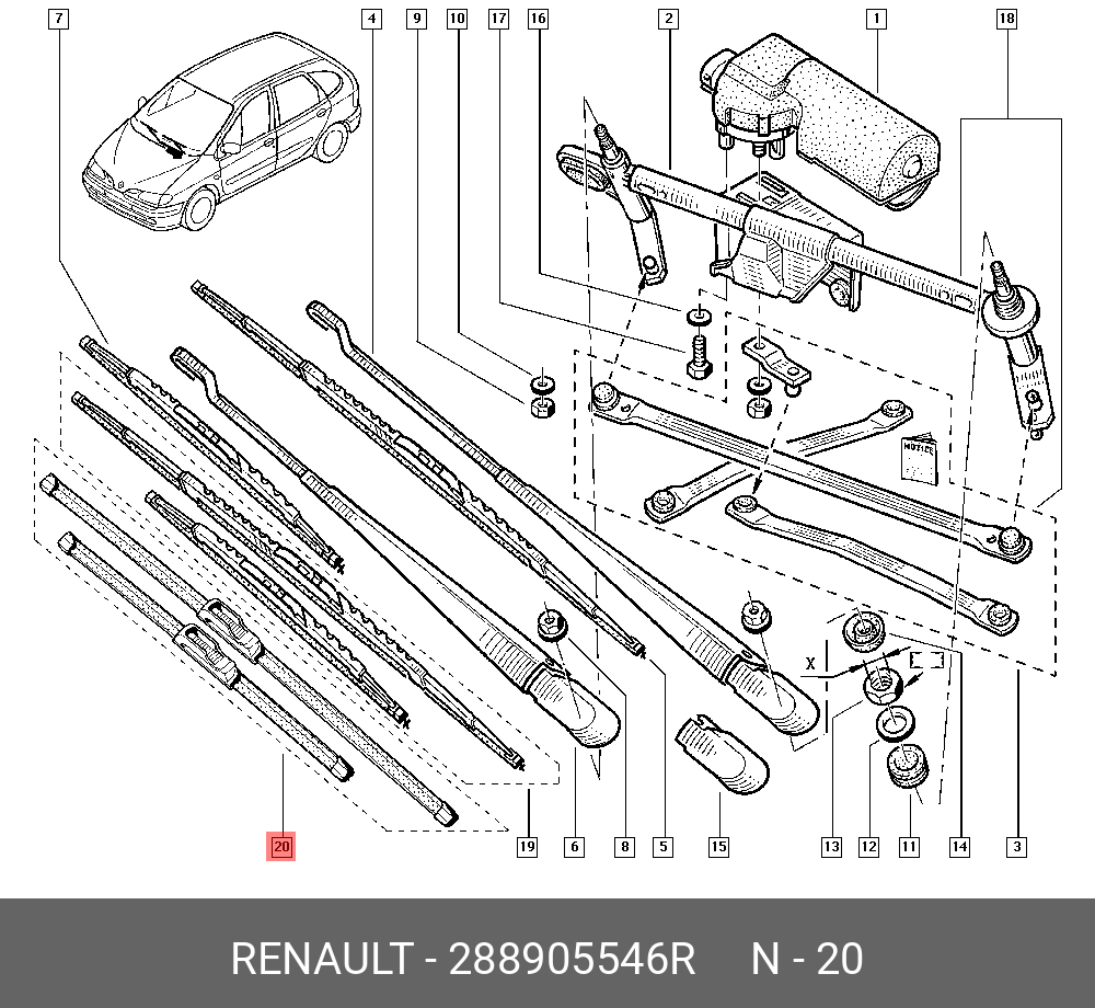 Wiper blade set, front
