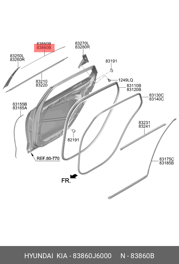 83860J6000 HYUNDAI KIA MOULDING ASSY-RR DR FRAME,RH