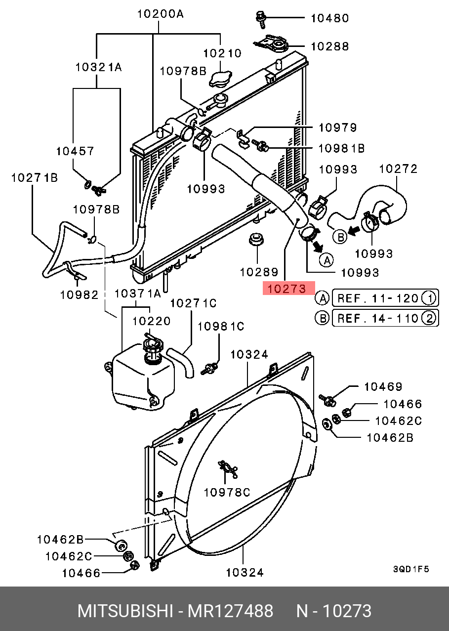 MR127488 MITSUBISHI HOSE,RADIATOR,UPR