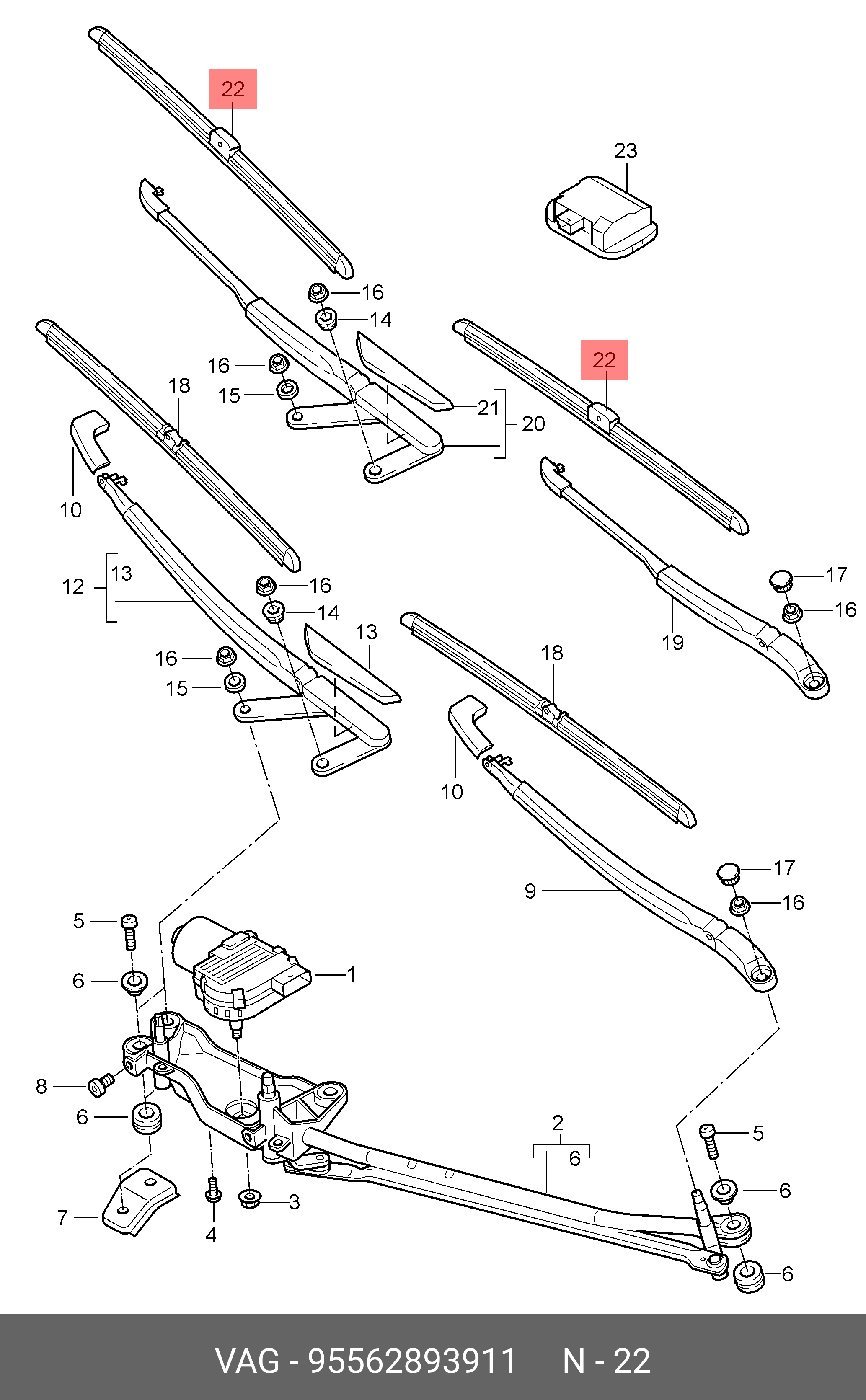 Wiper blade set, front