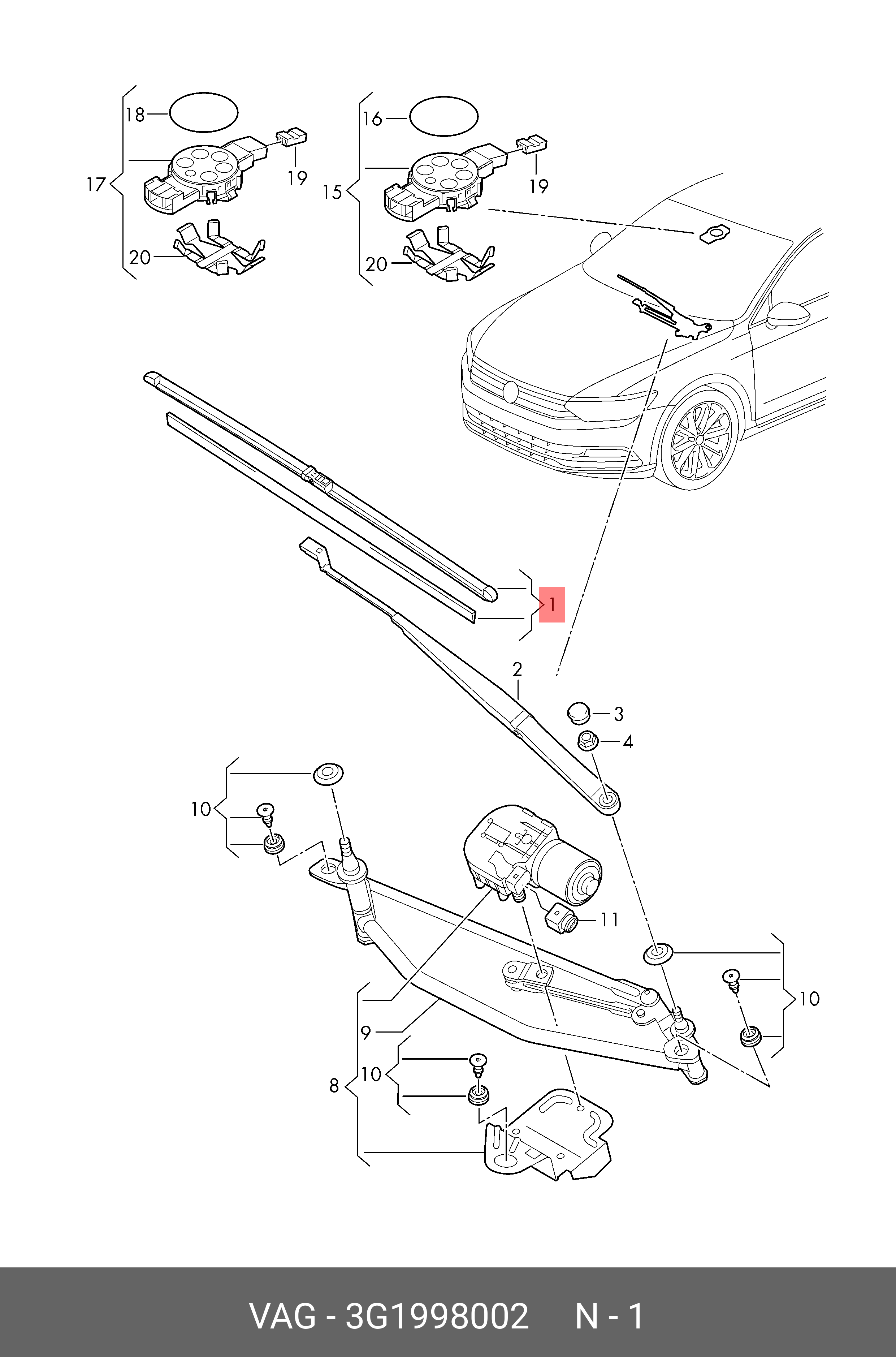 Wiper blade set, front