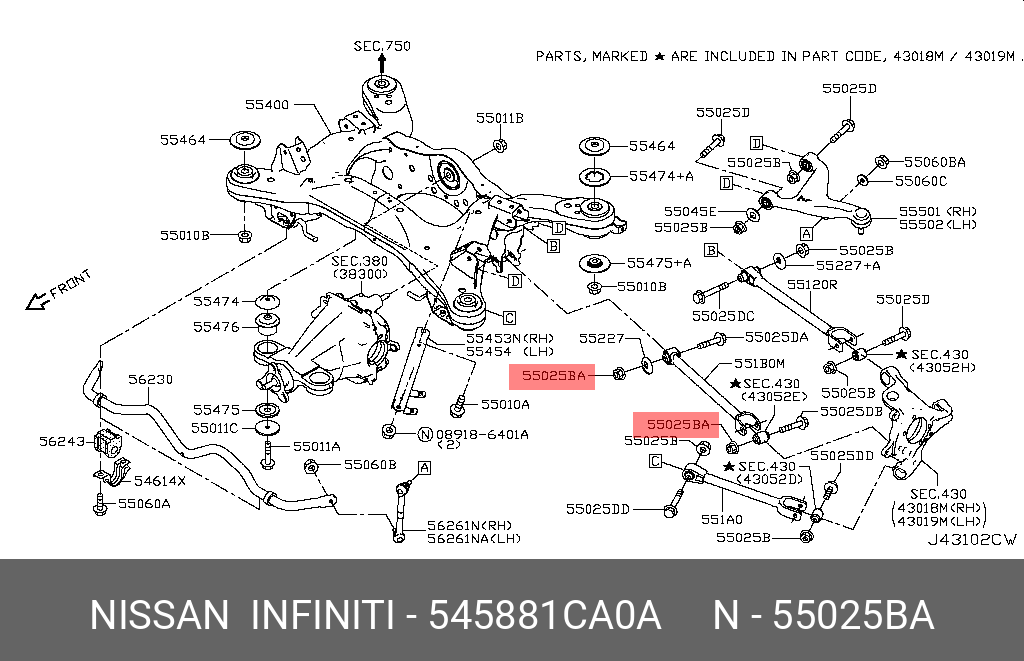 54588-1CA0A NISSAN NUT, METAL