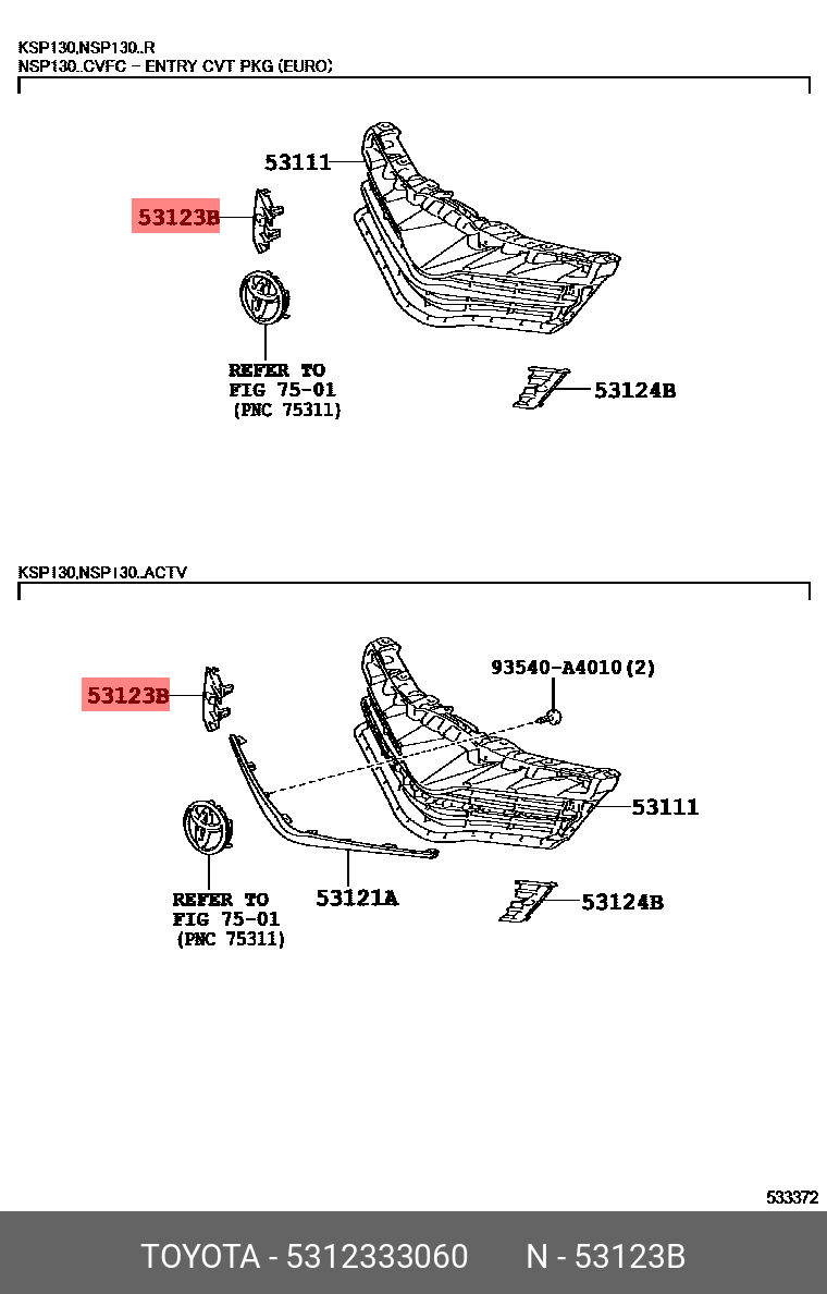 53123-33060 TOYOTA LEXUS MOULDING RADIATOR