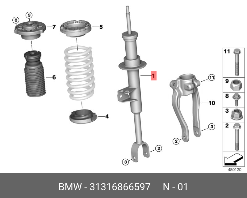 31 31 6 866 597 BMW Left front spring strut