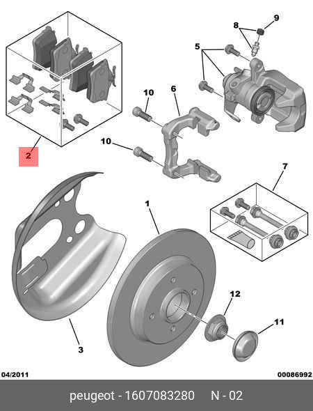 Rear brake pads, set