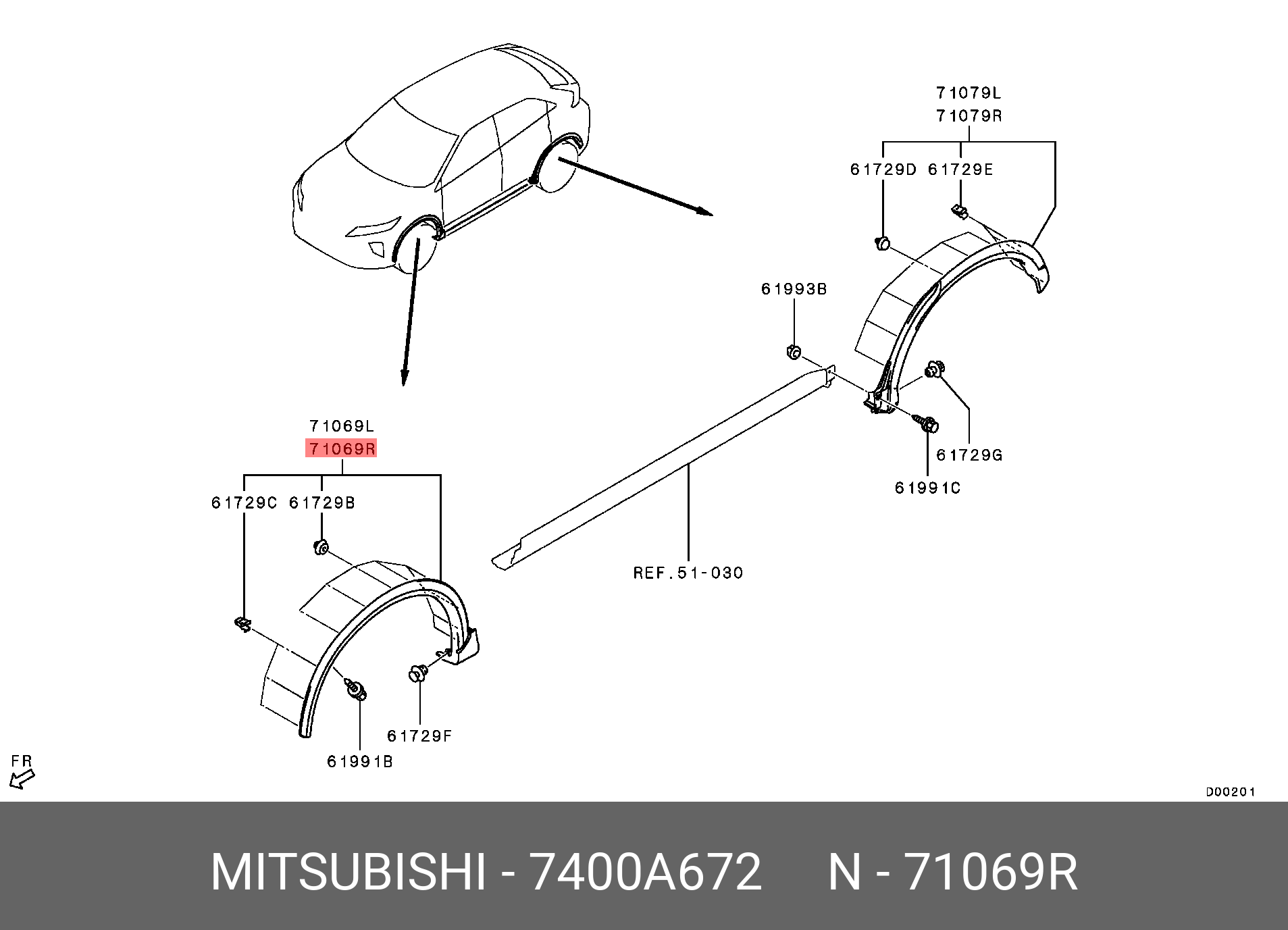 7400A672 MITSUBISHI MOULDING,FR WHEEL ARCH,RH