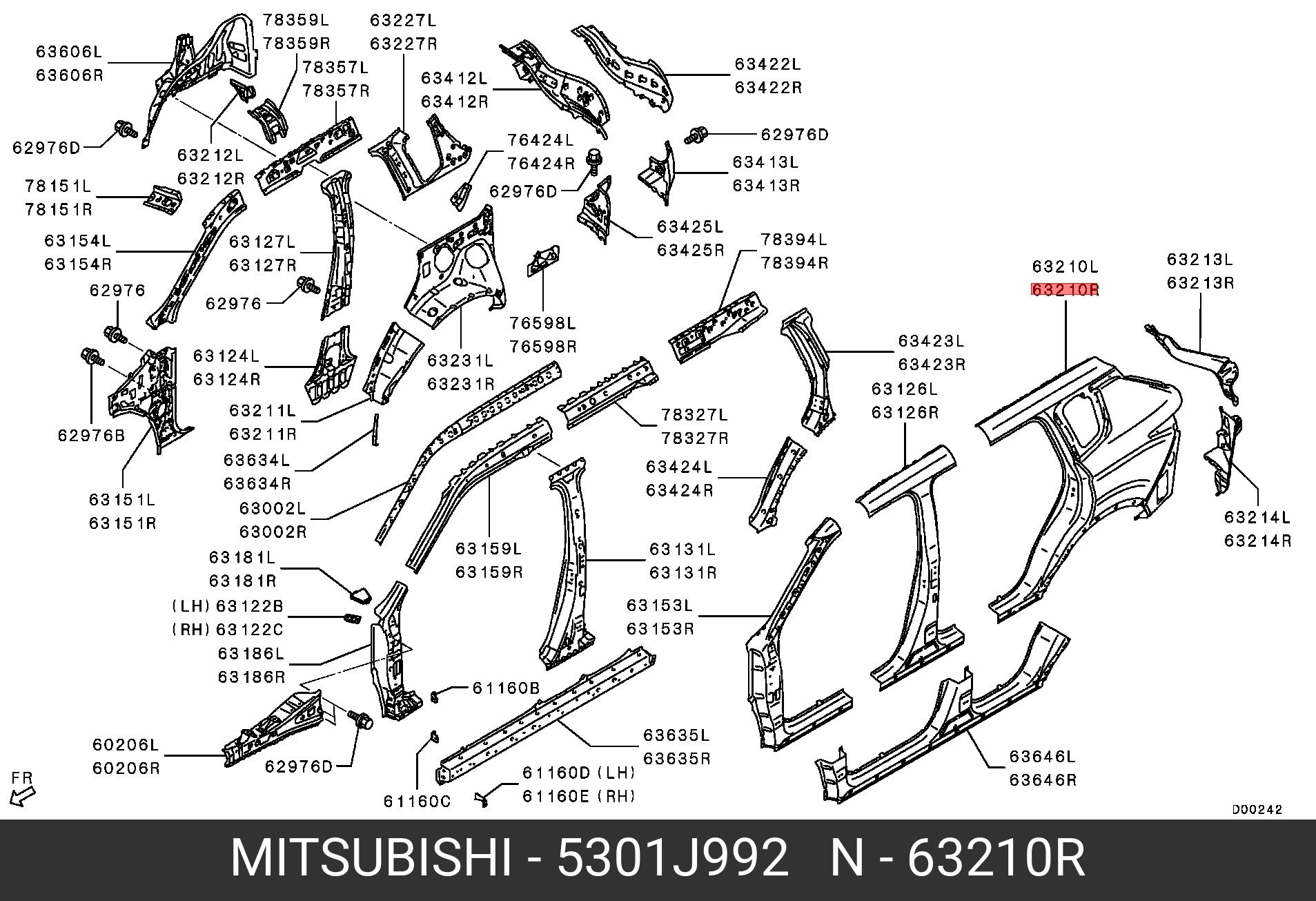 5301J992 MITSUBISHI PANEL,QTR,OTR RH