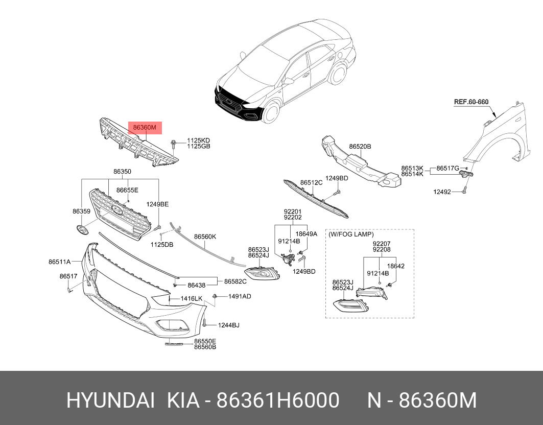 86361H6000 HYUNDAI KIA COVER ASSY-RADIATOR GRILLE UPR
