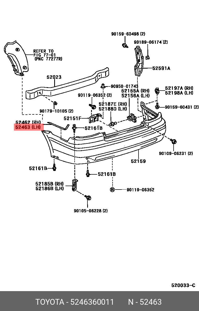 52463-60011 TOYOTA LEXUS PAD, RR BUMPER, LH