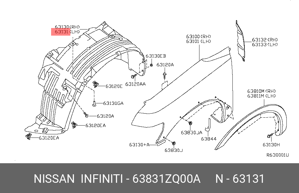 パーツ Taichan Nissan ARMADA 08-15 INNER FENDER LH - 63831-ZQ00A | Spare