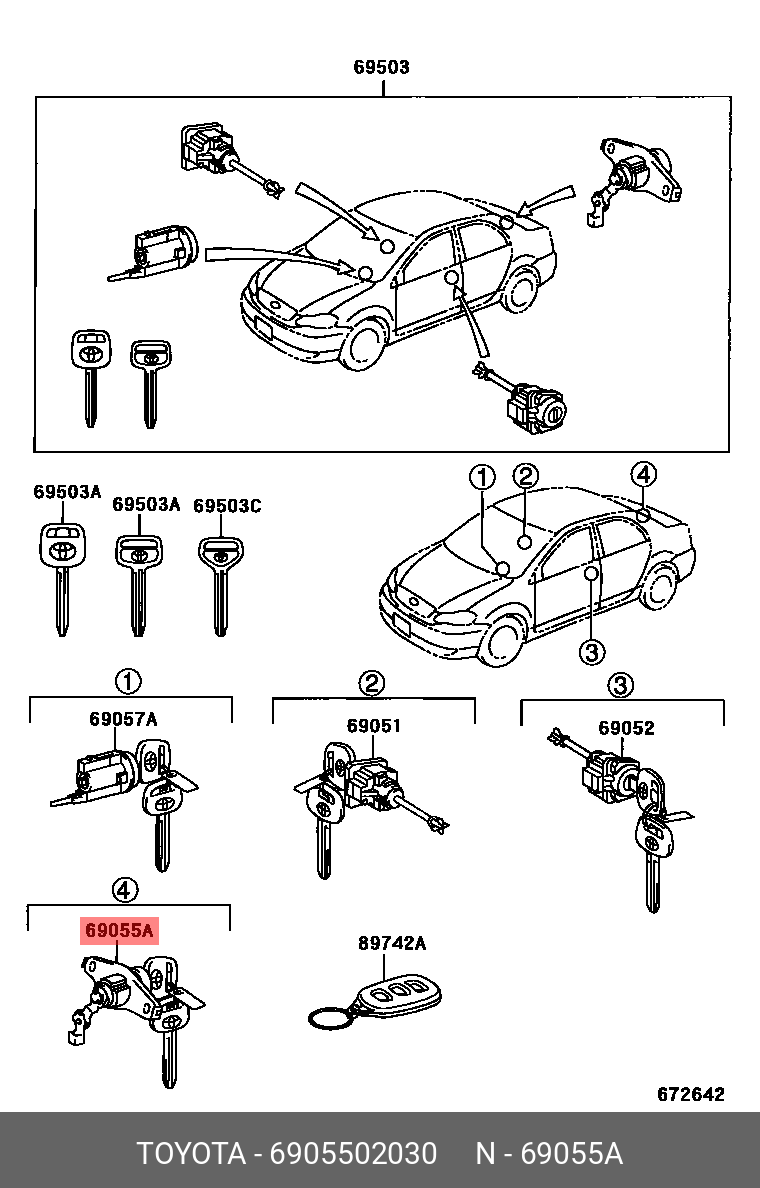 69055-02030 TOYOTA LEXUS CYLINDER&KEY SET