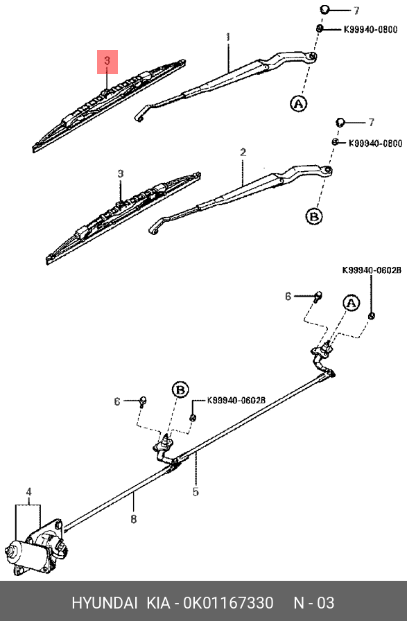 Wiper blade set, front