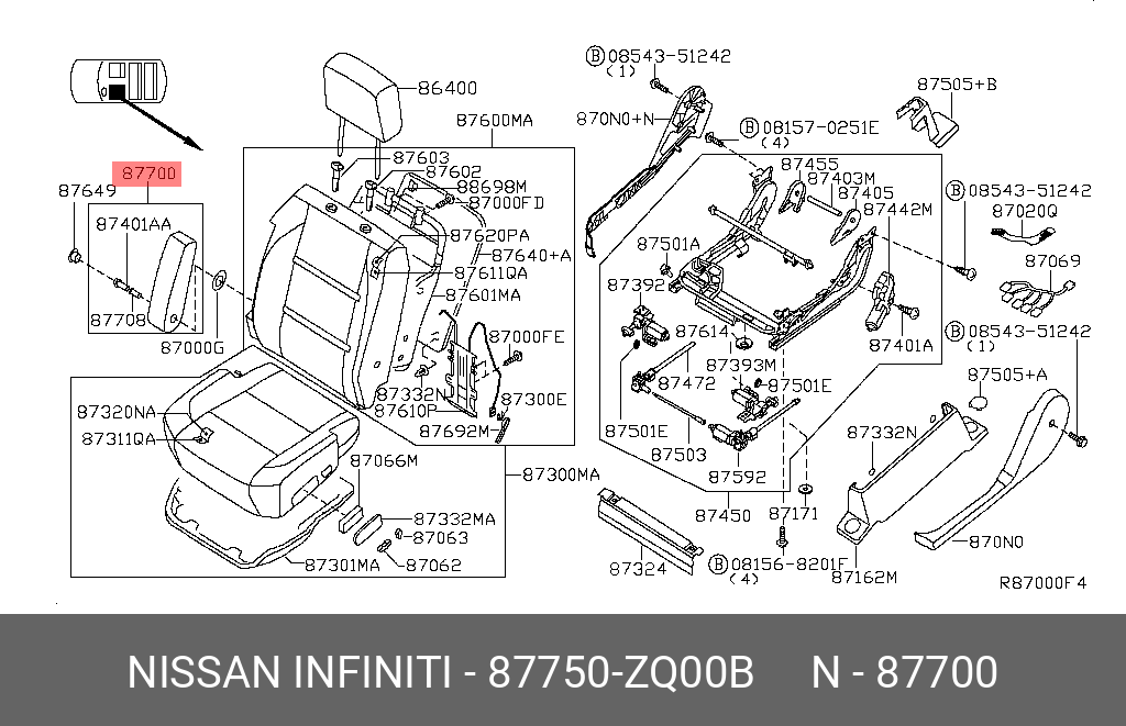 87750-ZQ00B NISSAN ARMREST ASSY-FR