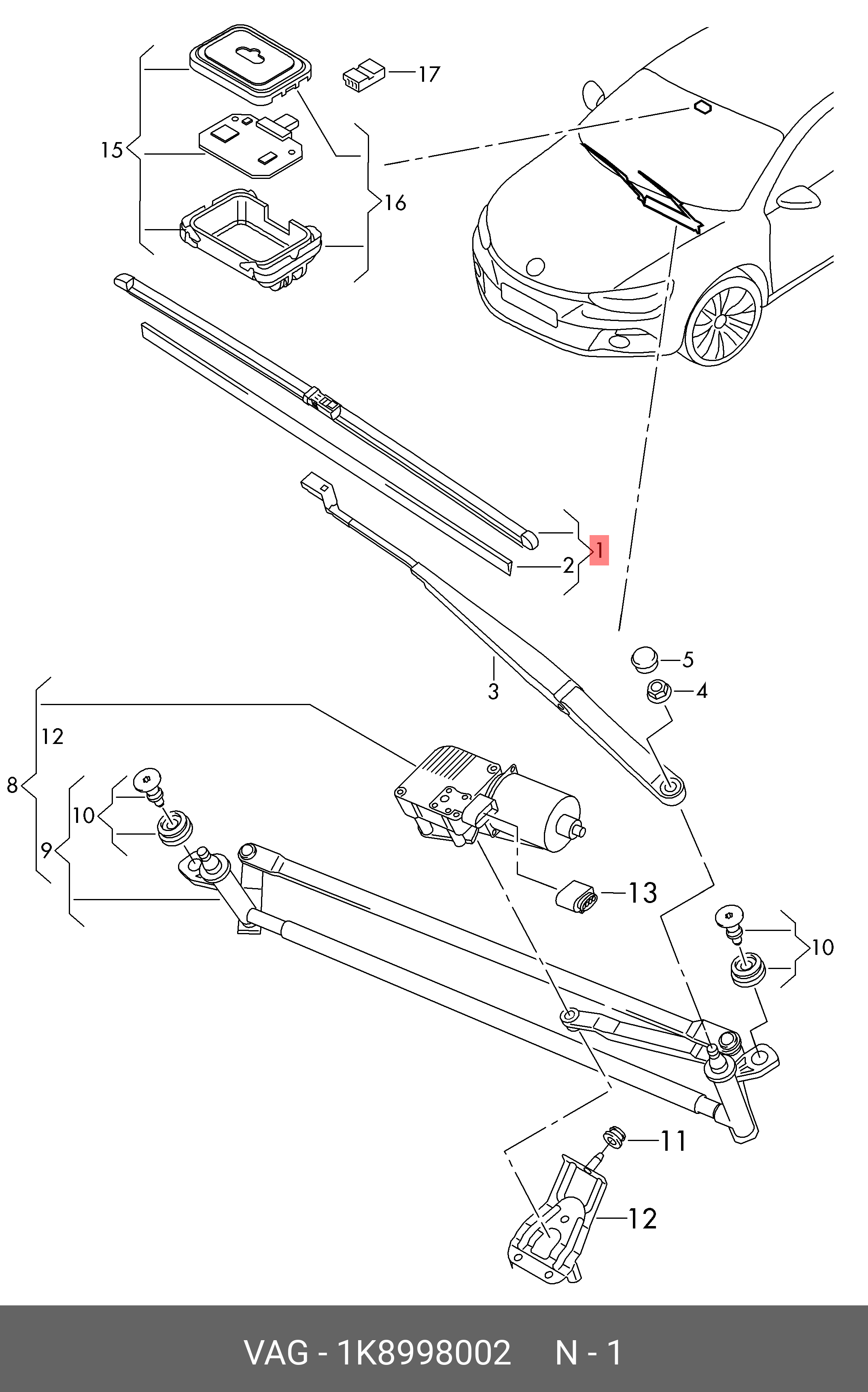 Wiper blade set, front