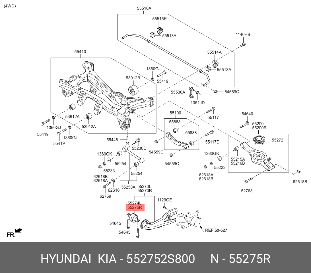 55275-2S800 HYUNDAI KIA BUSH-RR TRAILING ARM,RH