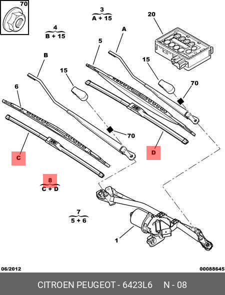 Wiper blade set, front