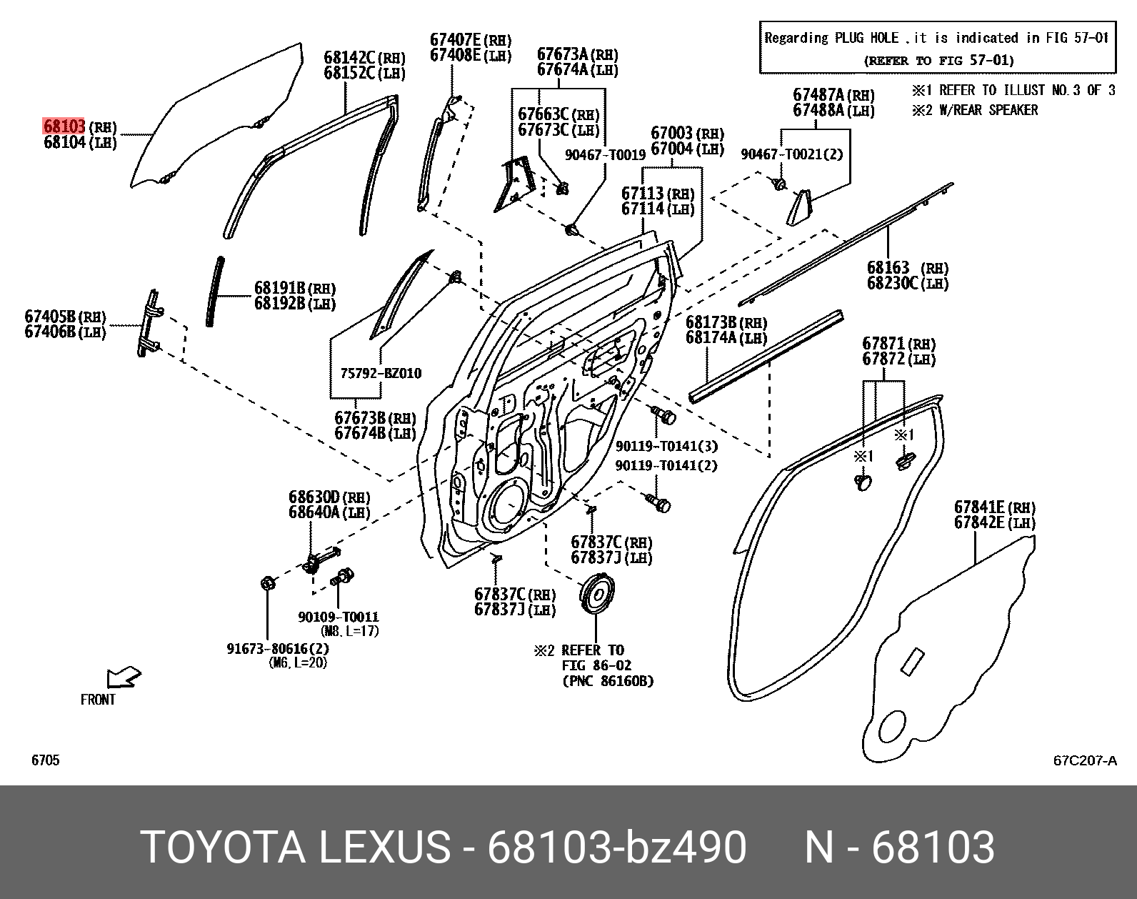 68103-BZ490 TOYOTA LEXUS GLASS SUB-ASSY RR D