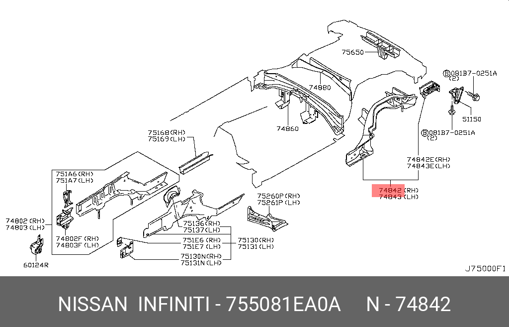 75508-1EA0A NISSAN MEMBER-SIDE RR