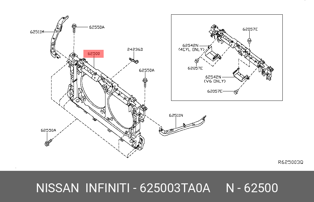 天門 パーツ 2006 Nissan Altima Core Radiator Support / Bulkhead 62500-ZB610,