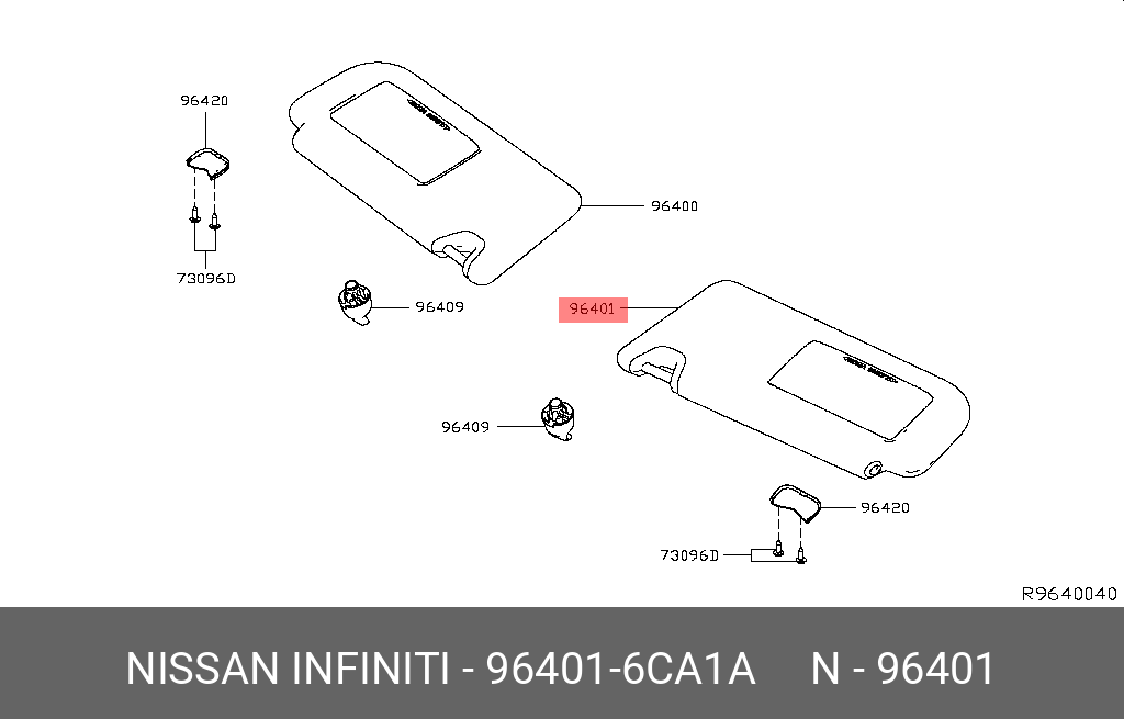 96401-6CA1A NISSAN SUNVISOR ASSY LH
