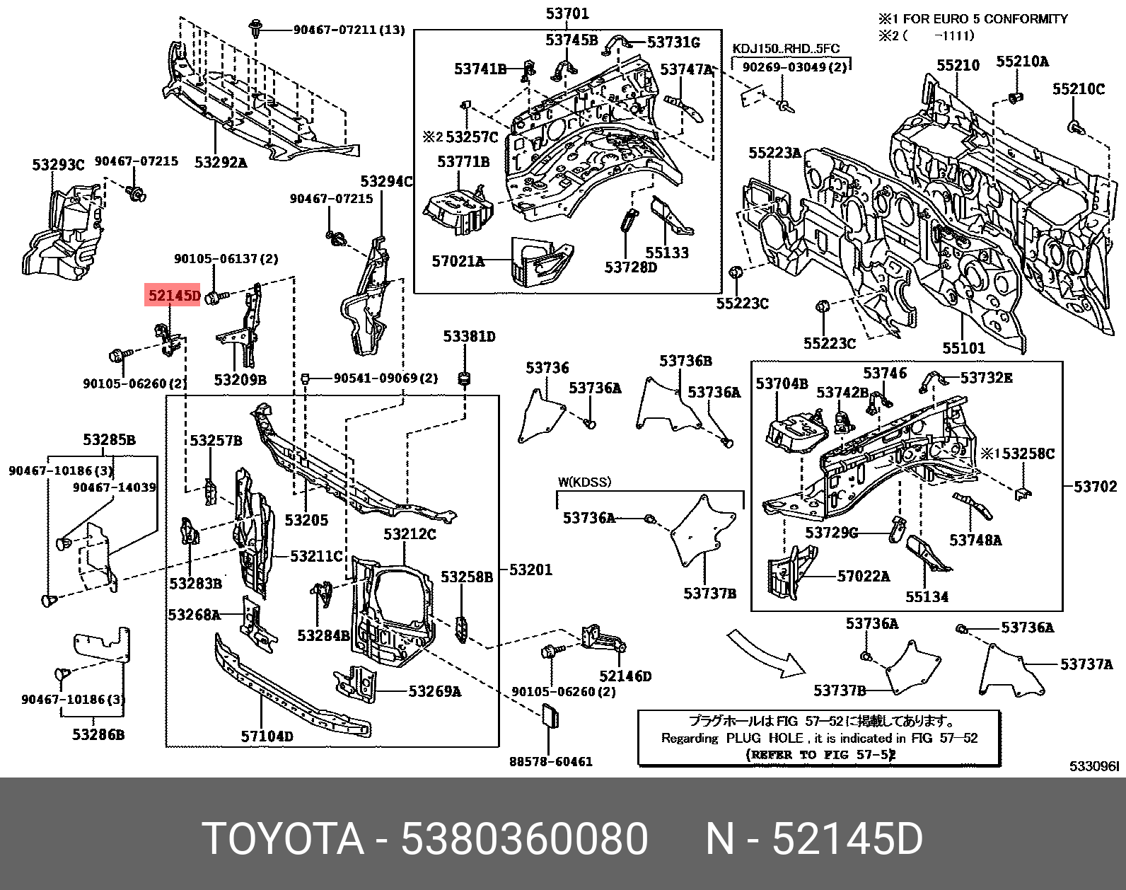 53803-60080 TOYOTA LEXUS BRACKET SUB-ASSY, FR SIDE PANEL, RH